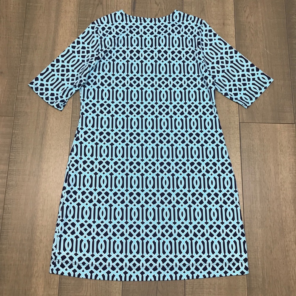 Lulu B Dress Womens Size L Blue Printed V-Neck Geometric Shift Stretch Beach - Picture 2 of 10